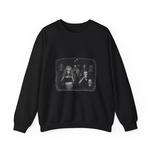 Horror Movie Icons Crewneck Sweatshirt — Classic Monsters & Chilling Cast Graphic