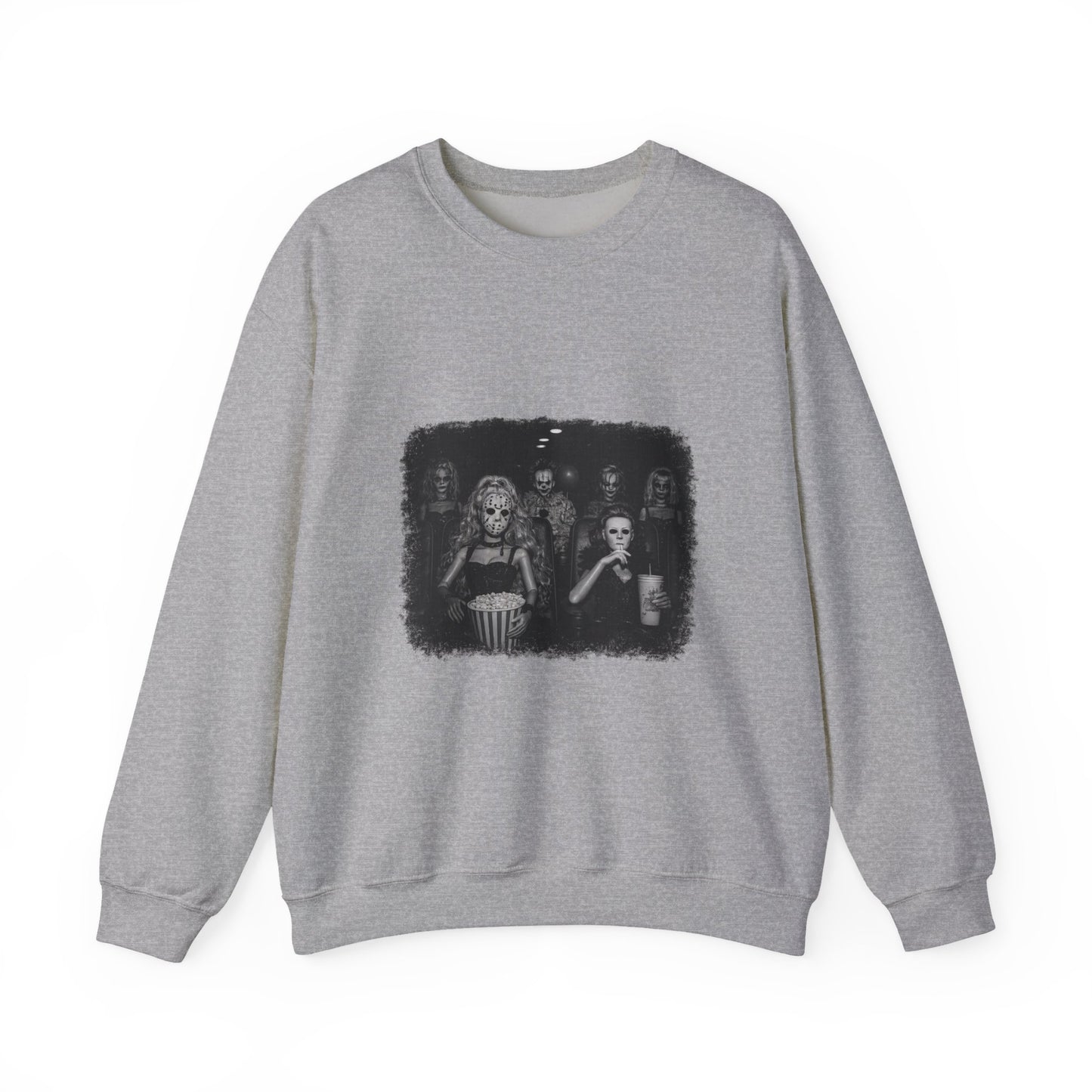 Horror Movie Icons Crewneck Sweatshirt — Classic Monsters & Chilling Cast Graphic