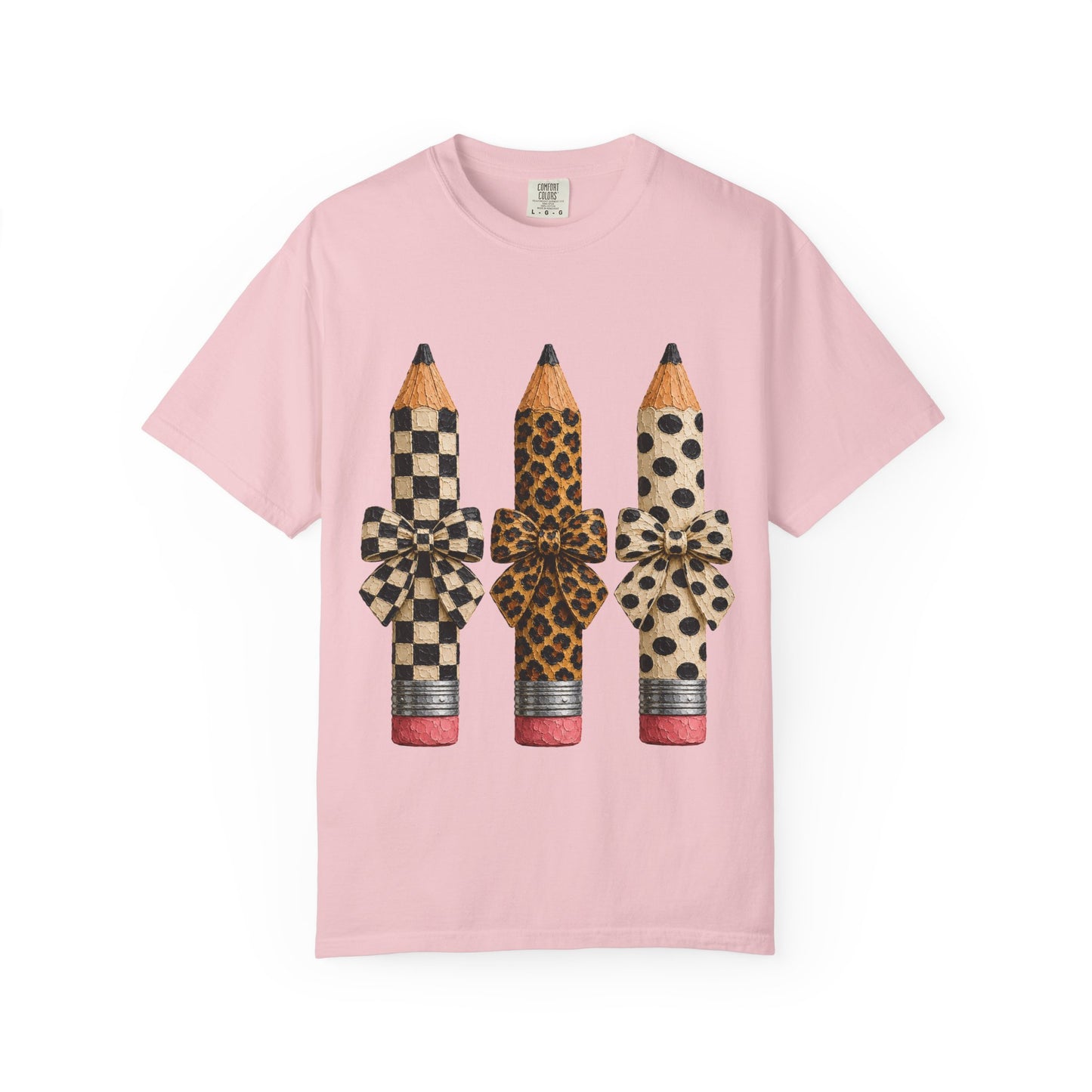 Pencil Trio Graphic Tee — Leopard & Checkerboard Pattern School Teacher Shirt