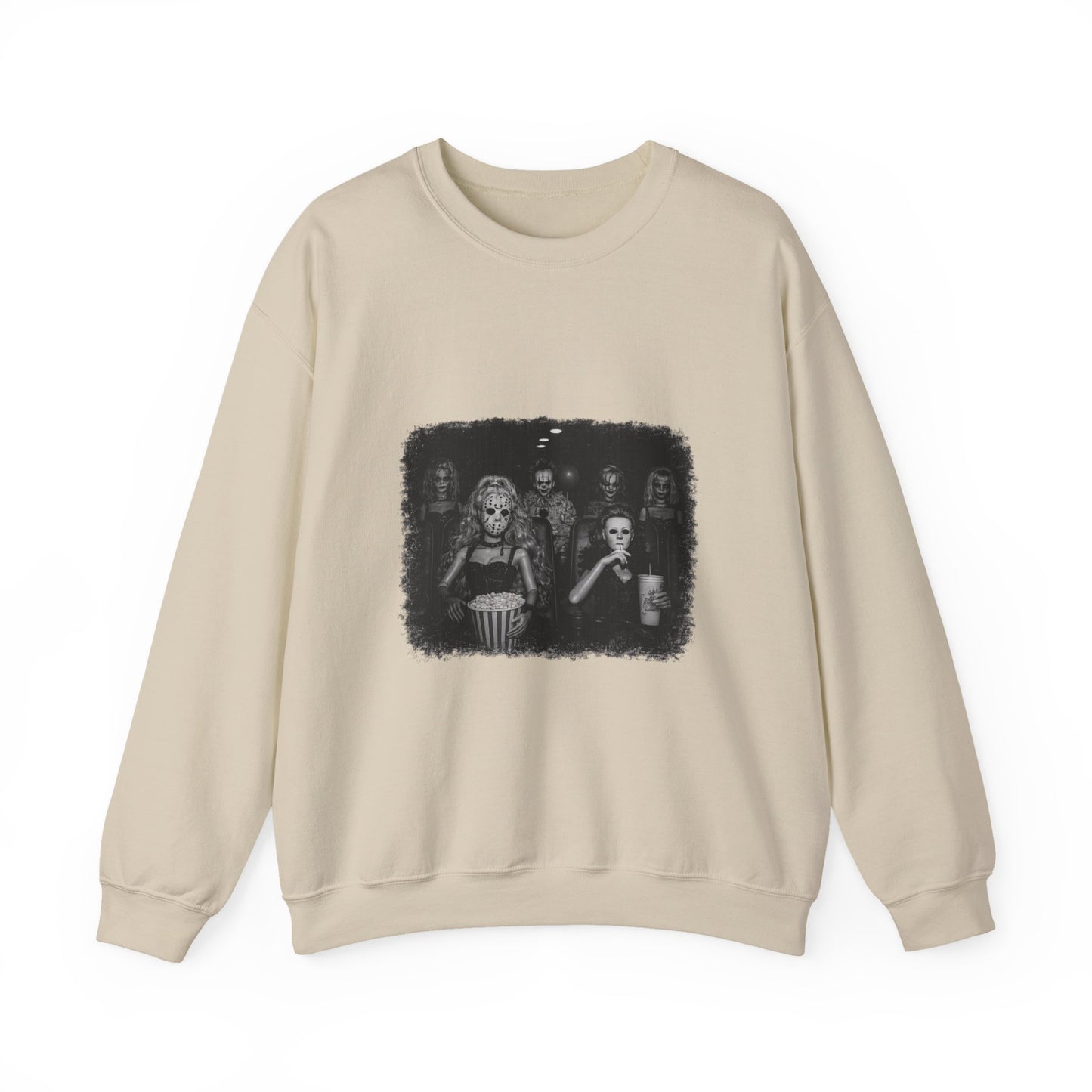 Horror Movie Icons Crewneck Sweatshirt — Classic Monsters & Chilling Cast Graphic
