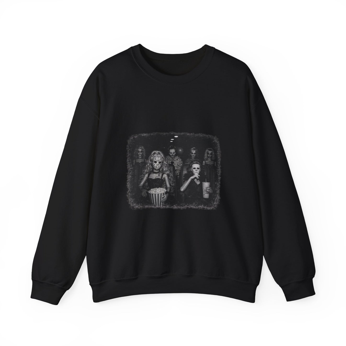 Horror Movie Icons Crewneck Sweatshirt — Classic Monsters & Chilling Cast Graphic