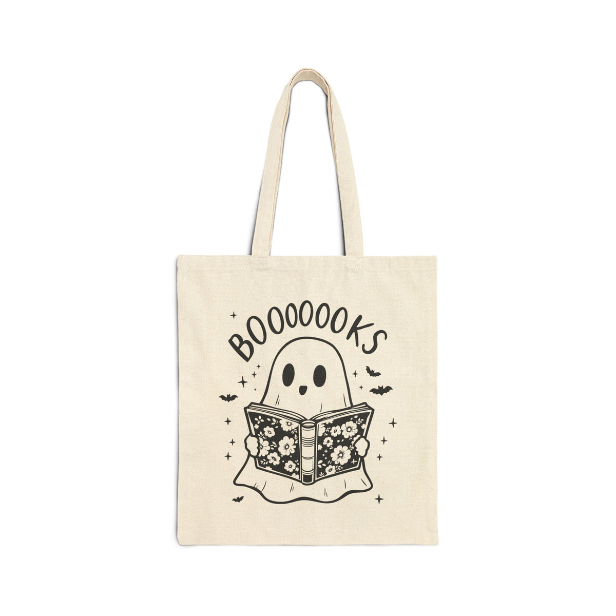 Ghost Reading "Booooooks" Canvas Tote Bag – Cute Halloween Book Lover Tote