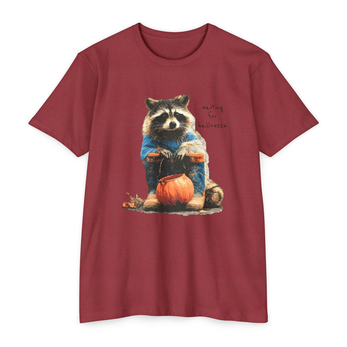 Raccoon with Pumpkin T-Shirt — "Waiting for Halloween" Cute Autumn Tee