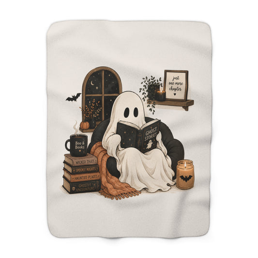 Cozy Ghost Reading Sherpa Blanket