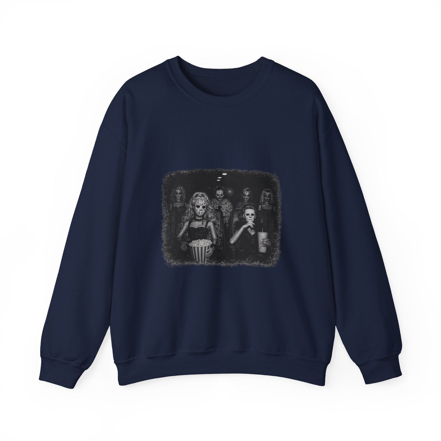 Horror Movie Icons Crewneck Sweatshirt — Classic Monsters & Chilling Cast Graphic