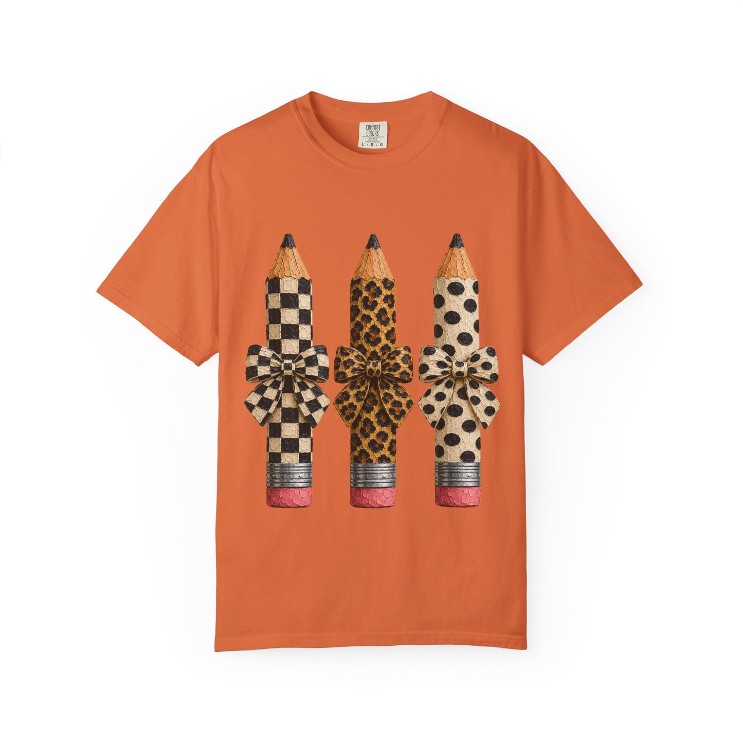 Pencil Trio Graphic Tee — Leopard & Checkerboard Pattern School Teacher Shirt
